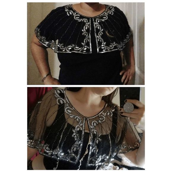 ✨ Sequin Mesh Evening Party Retro Flapper 1920s Shawl Wrap Cover Up Cape NEW - Picture 11 of 12